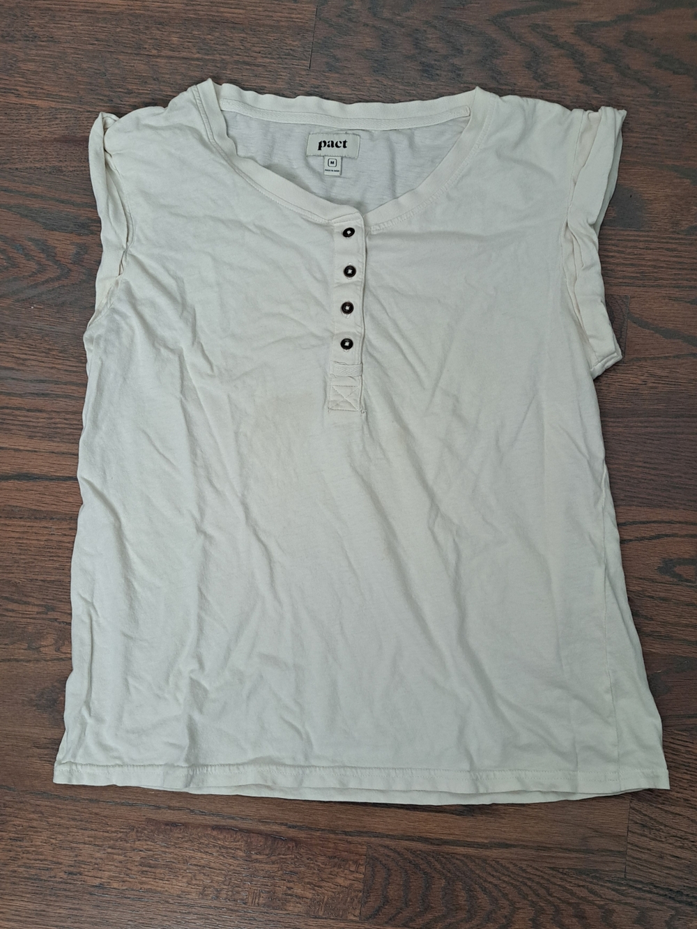 Pact Light Cream Henley Tee with Buttons
